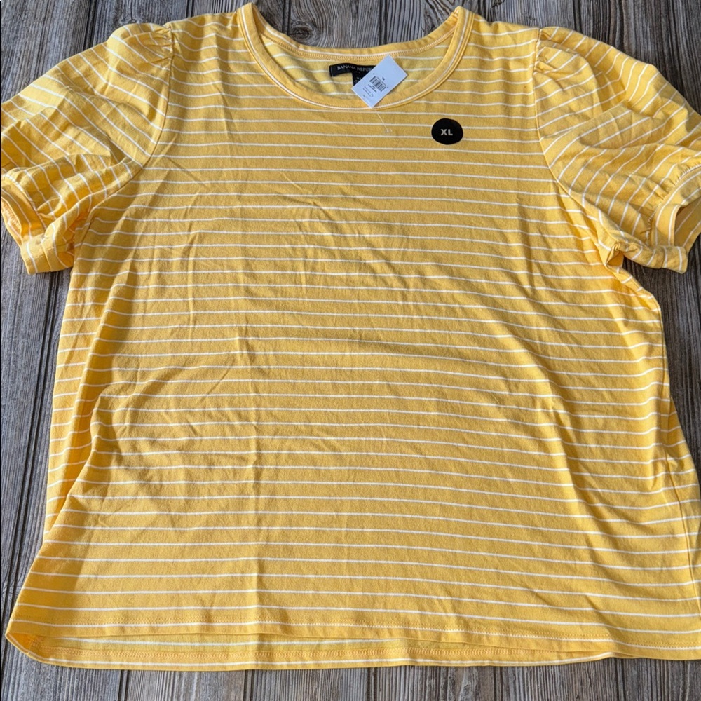 Banana Republic blouse Yellow Striped Tee short sleeve xl NEW